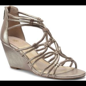 Isolá Satin Gold Wedge Heels in Original Box